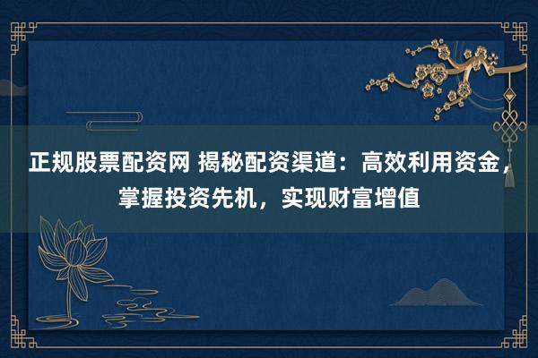 正规股票配资网 揭秘配资渠道：高效利用资金，掌握投资先机，实现财富增值