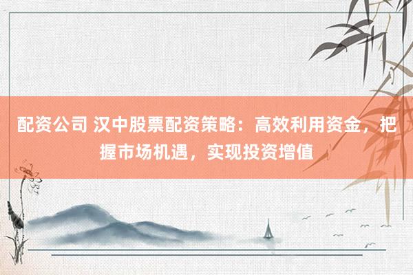 配资公司 汉中股票配资策略：高效利用资金，把握市场机遇，实现投资增值