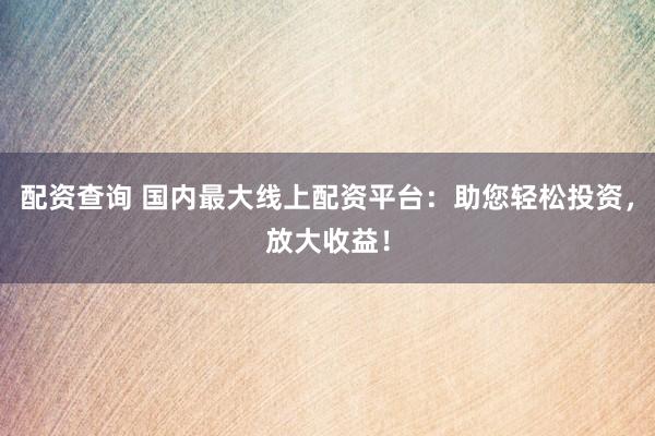 配资查询 国内最大线上配资平台：助您轻松投资，放大收益！