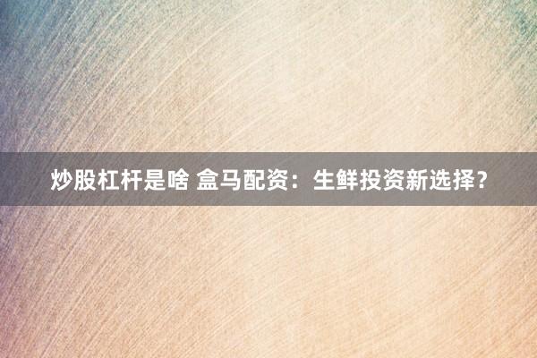 炒股杠杆是啥 盒马配资：生鲜投资新选择？
